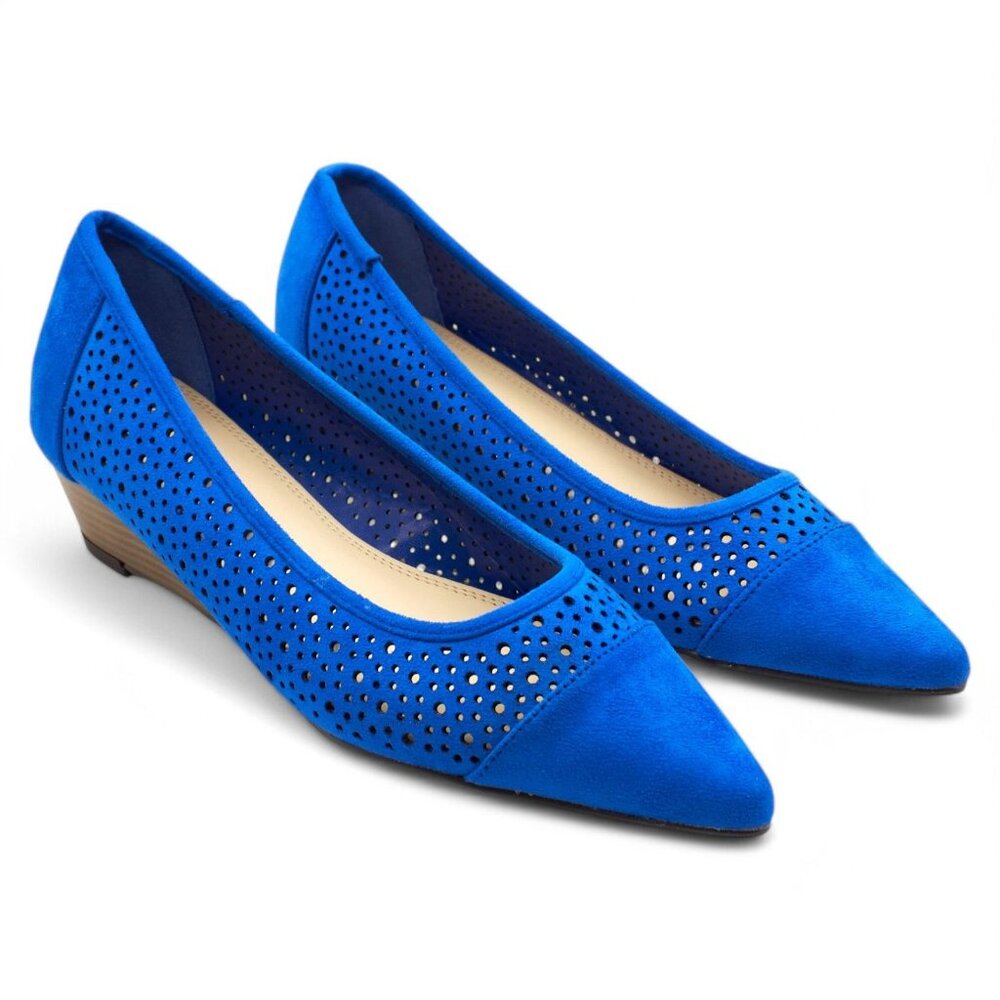 Journee Collection Royal Blue Perforated Wedge Heels